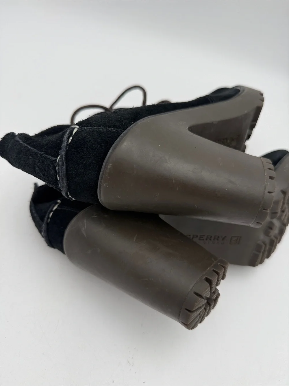 Sperry Black Suede Lace-Up Heeled Ankle Booties women 10M casual Y2K retro goth